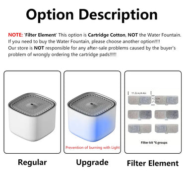 Choose KittyNook Cat Co.'s Filtered Cat Water Fountain: regular, smart blue light box, or 6 filter elements.